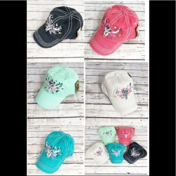FLORAL STEER SKULL Embroidered, Vintage Style‎ Cap - Picture 8 of 8